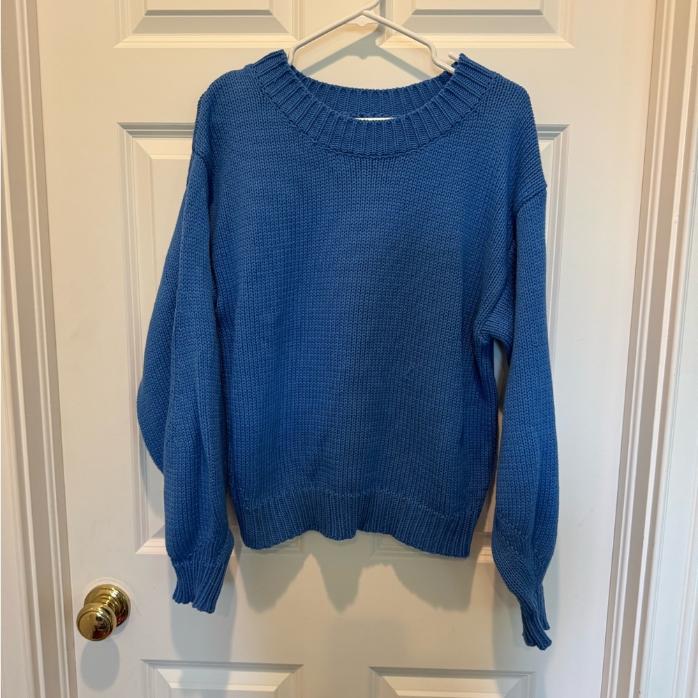 Princess Polly Blue Crew Neck Sweater with Ribbed Detailing